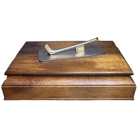 Vintage London Leather Mens Wooden Jewelry‎ Box Brass Golf Club Cufflink Trinket